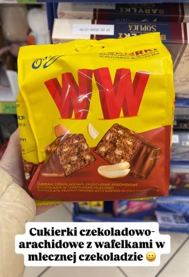 Cukierki czekoladowo-orzechowe WW Wedel z wafelkami w mlecznej czekoladzie promocja w Dino