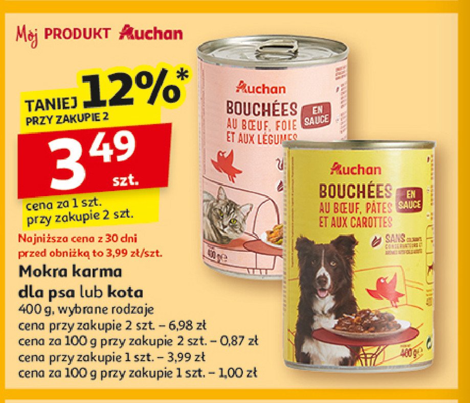 Karma dla psa wołowina z warzywami Auchan różnorodne (logo czerwone) promocja