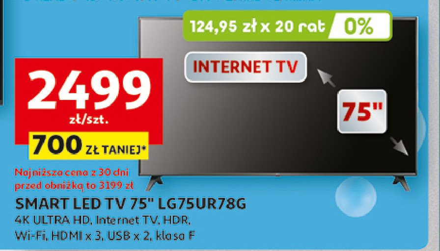 Telewizor 75'' 75ur78g Lg promocja w Auchan