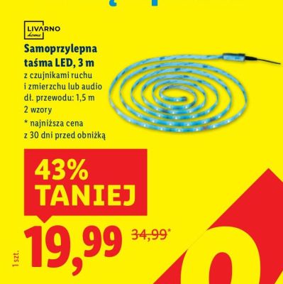 Taśma LED Samoprzylepna z czujnikami ruchu i zmierzchu lub audio LIVARNO home promocja w Lidl