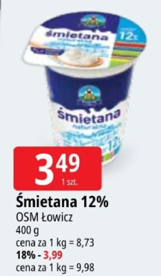 Śmietana 12% OSM Łowicz promocja w Leclerc