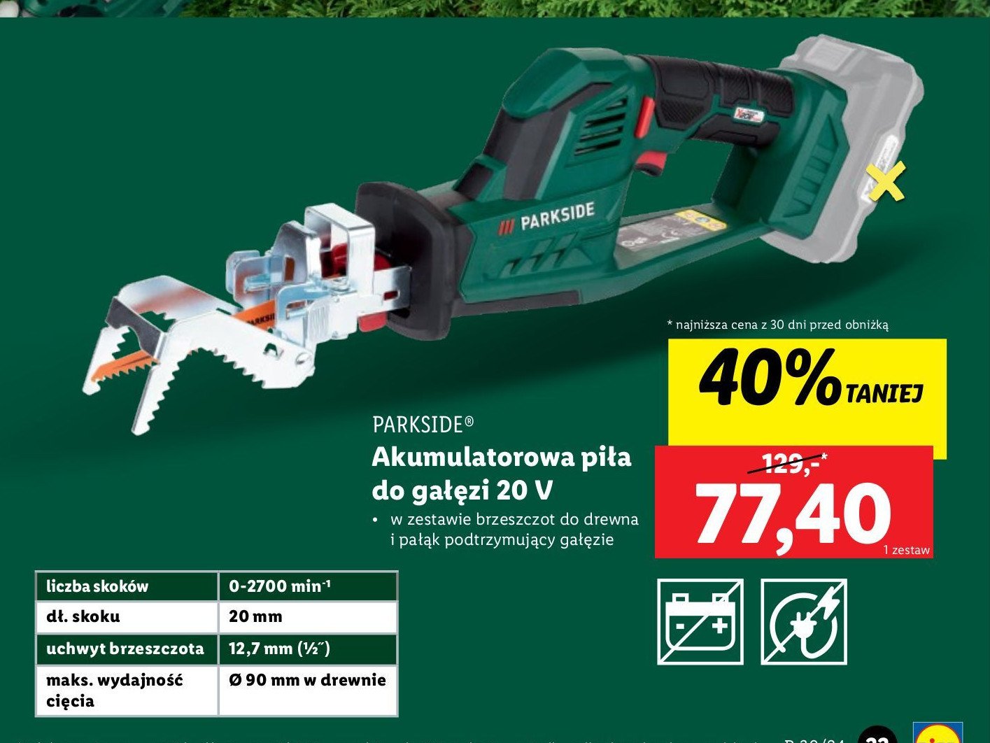 Piła akumulatorowa do gałęzi 20v Parkside promocja