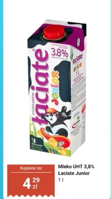 Mleko UHT 3,8% Łaciate Junior promocja w Dino