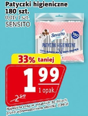 Patyczki higieniczne 180 szt. SENSITO promocja w Prim Market