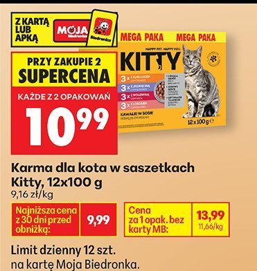 Karma dla kota w saszetkach Kitty, 12x100 g różne rodzaje promocja w Biedronka