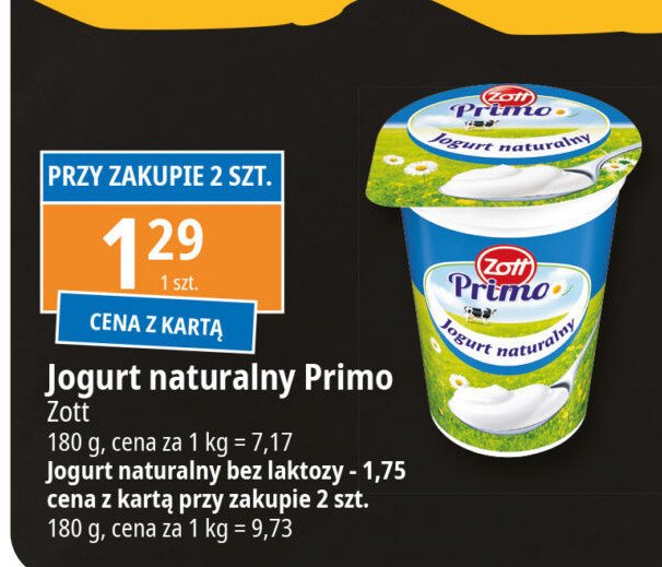 Jogurt naturalny bez laktozy Zott primo promocja w Leclerc