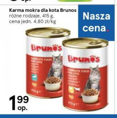 Karma dla dorosłych kotów kawałki z drobiem i wołowiną w sosie Brunos promocja