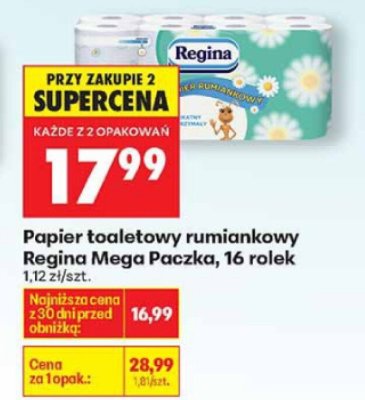 Papier toaletowy rumiankowy Regina Mega Paczka, 16 rolek promocja w Biedronka