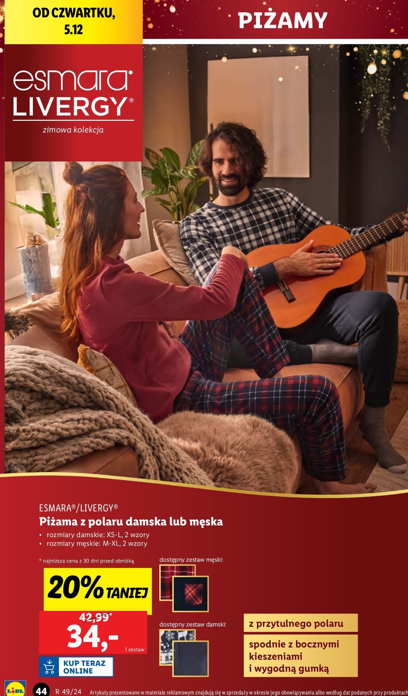 Piżama męska z polaru m-xl Livergy promocja w Lidl