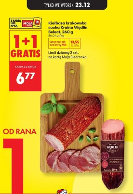 Kiełbasa krakowska sucha Kraina Wedlin Select promocja w Biedronka