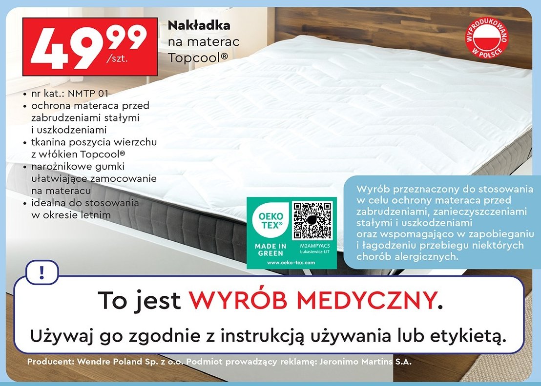 Nakładka na materac topcool Smukee promocja w Biedronka