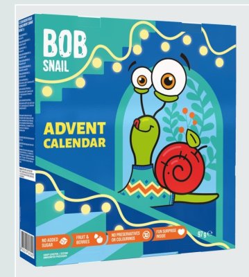 Kalendarz adwentowy BOB SNAIL z przekąskami owocowymi, zabawkami i magnesami, 24 elementy promocja w Rossmann