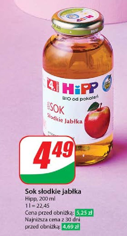Sok słodkie jabłka Hipp promocja w Dino