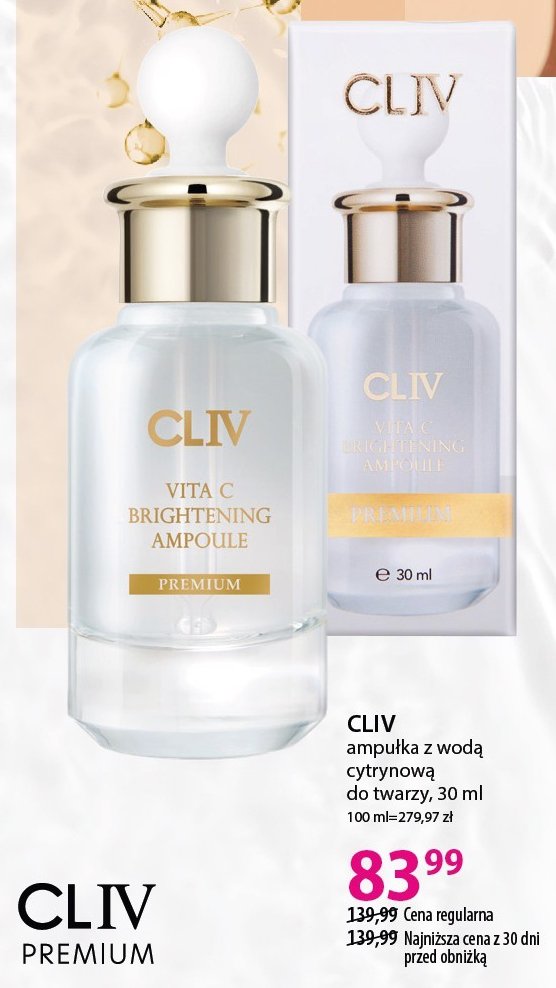 Ampułka do twarzy z z wodą cytrynową Cliv premium promocja