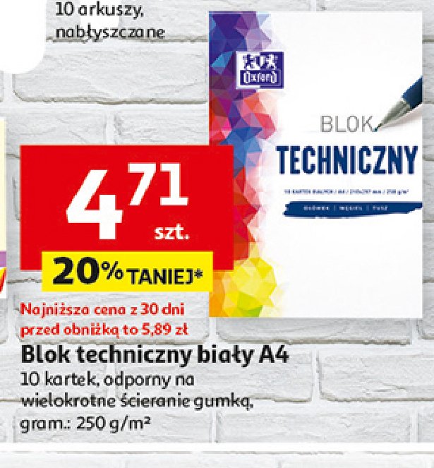 Blok techniczny a4 10 k. biały Oxford promocja