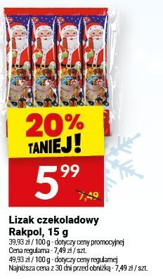 Lizak czekoladowy Rakpol, 15 g promocja w Twój Market