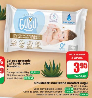 Chusteczki nawilżane Comfort Gugu promocja w Dino