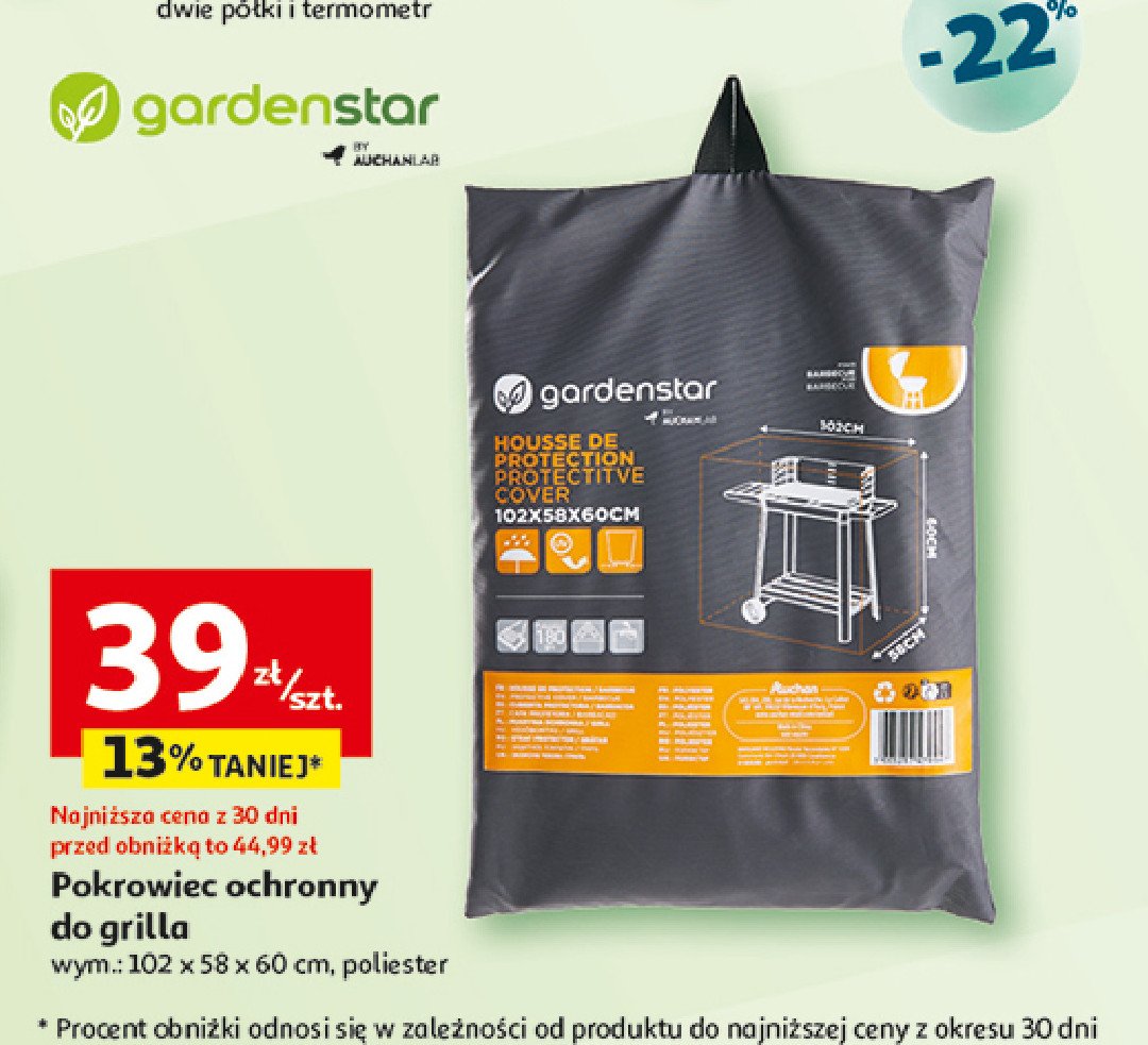 Pokrowiec ochronny do grilla 102 x 58 x 60 cm Garden star promocja w Auchan