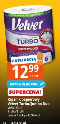 Ręcznik papierowy Velvet Turbo/Jumbo Duo Velvet Care promocja w Leclerc