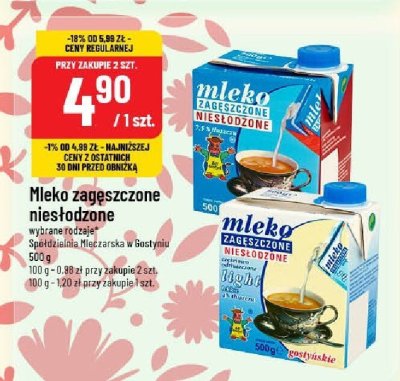 Mleko zagęszczone niesłodzone wybrane rodzaje Spółdzielnia Mleczarska w Gostyninie, 500 g promocja w POLOmarket