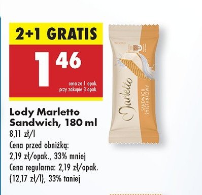 Lody sandwich śmietankowy Marletto promocja w Biedronka
