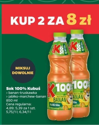 Sok 100% Kubuś jabłko-marchew-banan 850 ml promocja w Netto