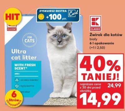 Żwirek dla kotów biały K CLASSIC Ultra cat litter 6 l promocja w Kaufland
