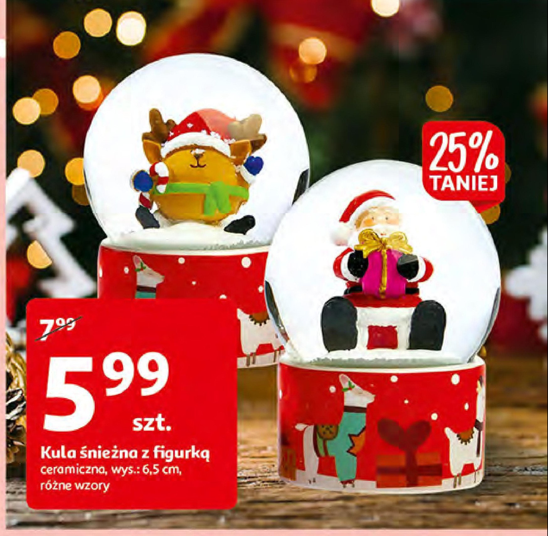 Kula śnieżna z figurką renifer śr. 6.5 cm promocja