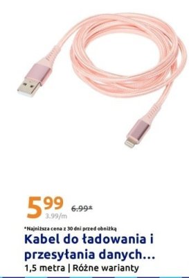 Kabel do ładowania i przesyłania danych różne warianty promocja w Action