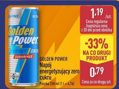 Napój energetyzujący zero cukru Golden Power promocja w Aldi