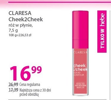 Róż w płynie 01 tea rose Claresa cheek2cheek promocja w Hebe