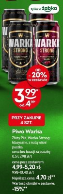 Piwo Warka Złoty Pils, Warka Strong: klasyczne, z nutą wiśni puszka promocja w Żabka