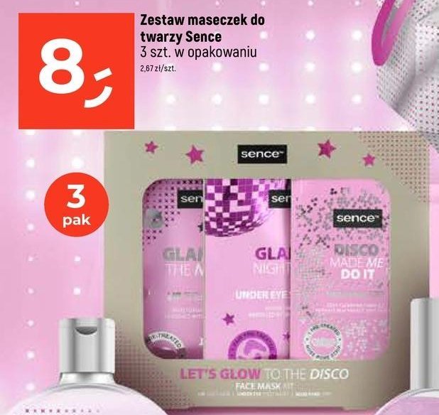 Zestaw w pudełku let's glow to the disco: 3x maseczki do twarzy Sence collection zestaw promocja