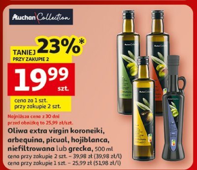 Oliwa extra virgin koronejki, arbequina, picual, hojiblanca, niefiltrowana lub grecka Auchan Collection promocja w Auchan