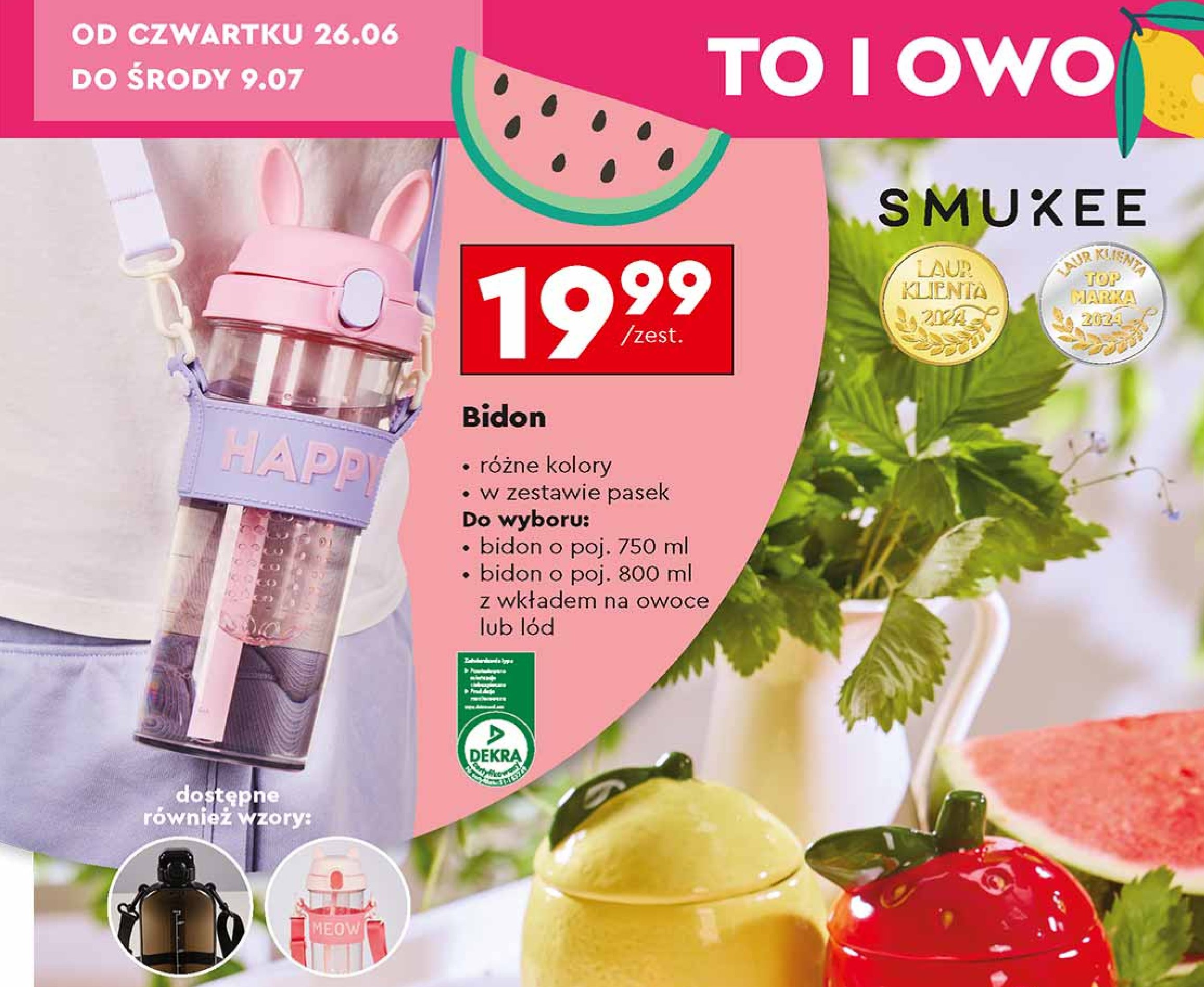 Bidon na wodę 750 ml Smukee promocja w Biedronka