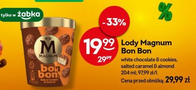 Lody Magnum Bon Bon white chocolate & cookies, salted caramel & almond promocja w Żabka