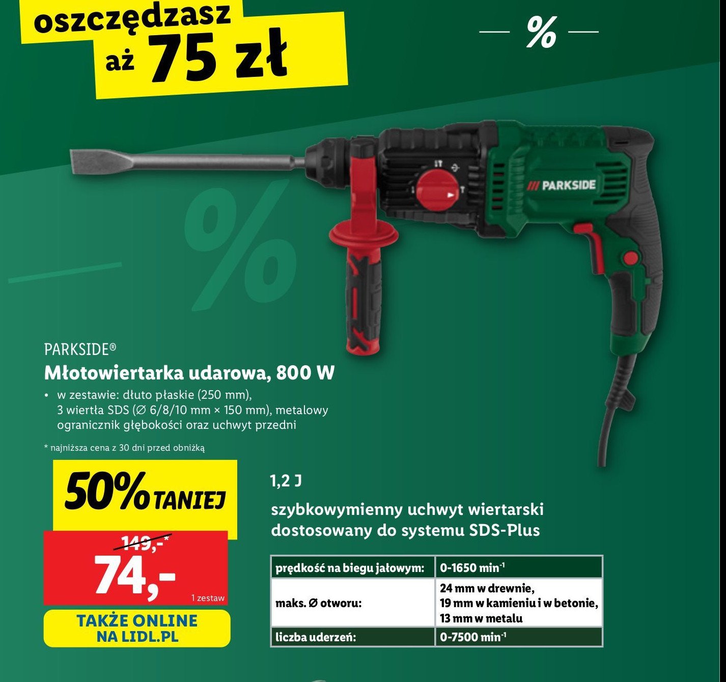Młotowiertarka 800w Parkside promocja w Lidl