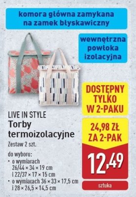 Torby termoizolacyjne 26/44 x 34 x 19 cm + 22/37 x 17 x 15 cm Live in style promocja