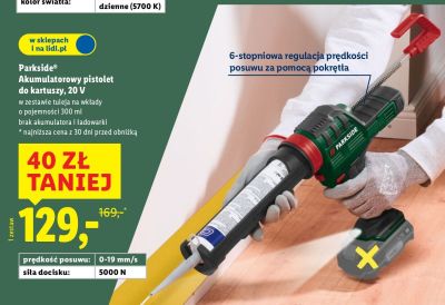 Parkside Akumulatorowy pistolet do kartuszy 20V promocja w Lidl