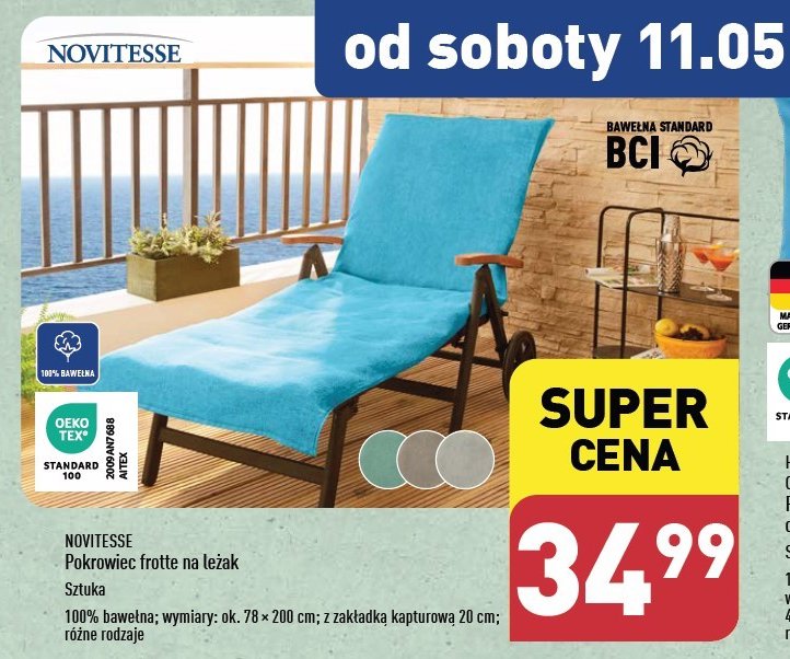 Pokrowiec na leżak frotte 78 x 200 cm Novitesse promocja