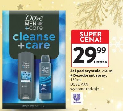 Zestaw kosmetyczny DOVE MEN +care cleanse + care żel pod prysznic 250 ml + dezodorant spray 150 ml promocja w Intermarche