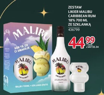Zestaw Likier Malibu Caribbean Rum 18% 700 ml ze szklanką promocja w Selgros