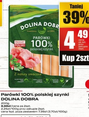 Parówki 100% polskiej szynki DOLINA DOBRA promocja w Supeco