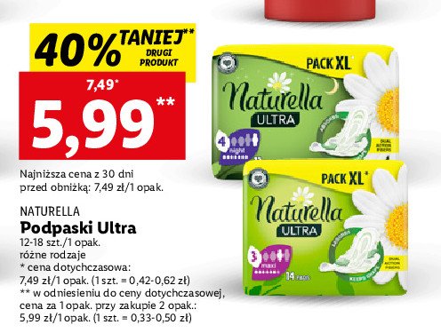 Podpaski higieniczne maxi Naturella ultra promocja
