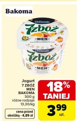 Jogurt IZBOŻ MEN BAKOMA różne rodzaje promocja w Carrefour