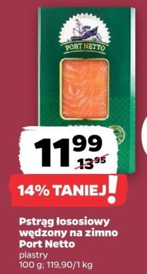 Pstrąg łososiowy wędzony na zimno Port Netto plastry promocja w Netto