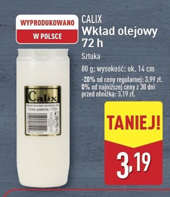 Wkład olejowy do znicza 72 h 220 g Calix promocja w Aldi