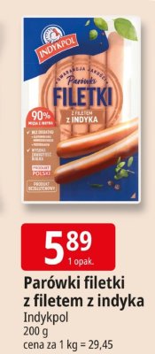 Parówki filetki z filetem z indyka Indykpol promocja w Leclerc