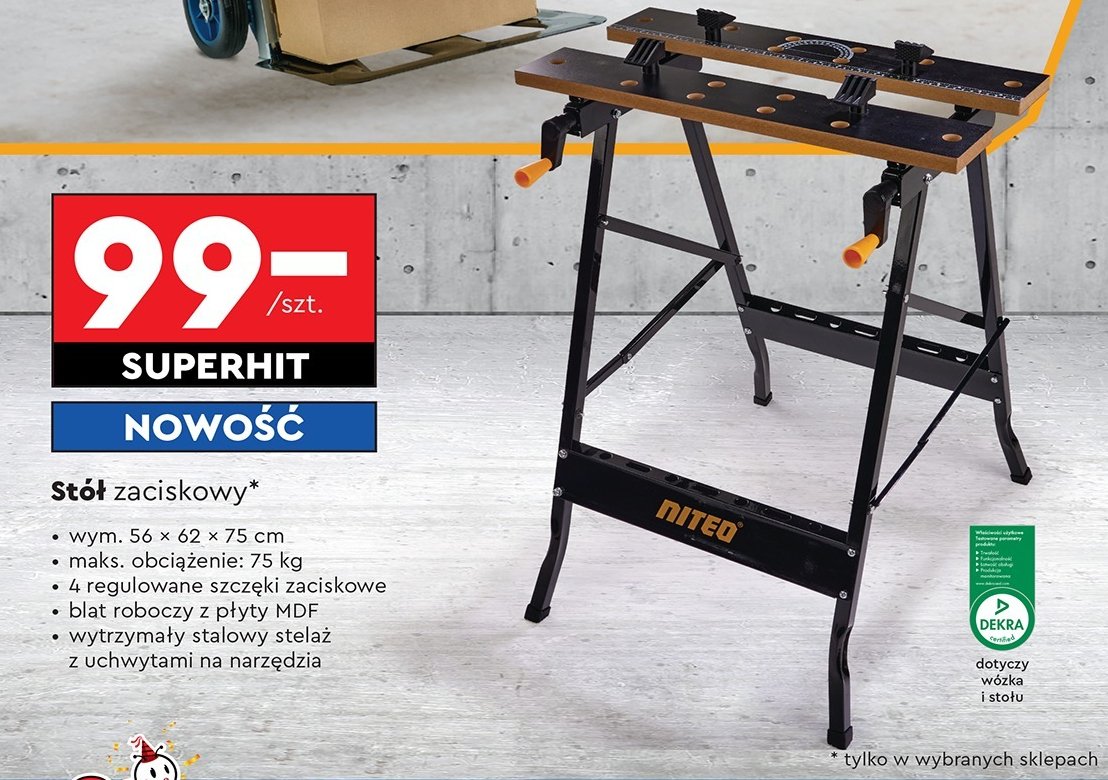 Stół zaciskowy 56 x 62 x 75 cm Niteo tools promocja w Biedronka