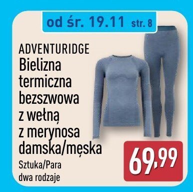Bielizna termiczna bezszwowa z wełną z merynosa damska/męska promocja w Aldi